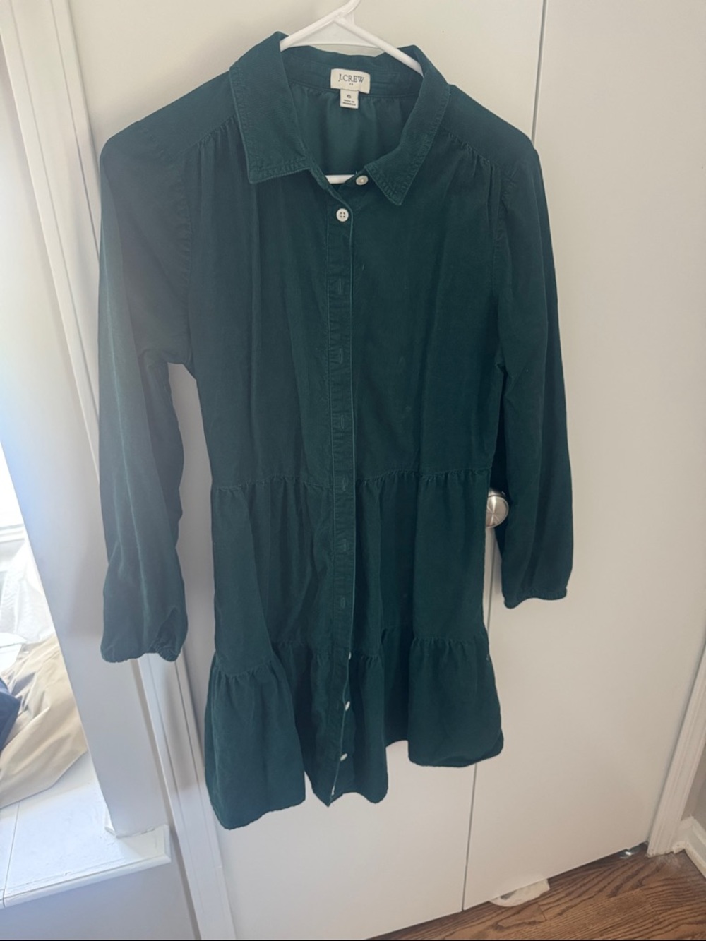 J. Crew Dark Green Button-Front Tiered Mini Dress